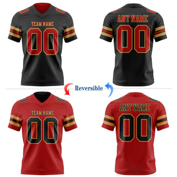 Uksn Individuelles Schwarz Rot-Altgold Wendbares Zweiseitiges Authentisches Football Trikot