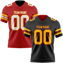 Laden Sie das Bild in den Galerie-Viewer, Uksn Individuelles Schwarz Gold-Rot Wendbares Zweiseitiges Authentisches Football Trikot
