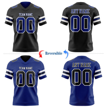 Uksn Individuelles Schwarz Royalblau-Weiß Wendbares Zweiseitiges Authentisches Football Trikot