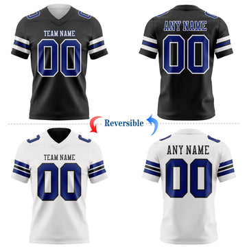 Uksn Individuelles Schwarz Royalblau-Weiß Wendbares Zweiseitiges Authentisches Football Trikot