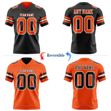 Uksn Individuelles Schwarz Orange-Weiß Wendbares Zweiseitiges Authentisches Football Trikot