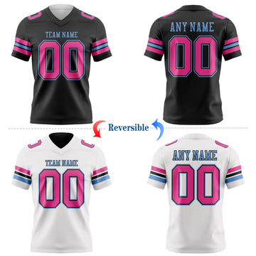 Uksn Individuelles Schwarz Pink-Hellblau Wendbares Zweiseitiges Authentisches Football Trikot