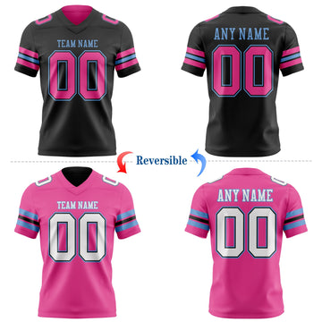 Uksn Individuelles Schwarz Pink-Hellblau Wendbares Zweiseitiges Authentisches Football Trikot