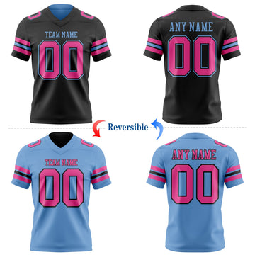Uksn Individuelles Schwarz Pink-Hellblau Wendbares Zweiseitiges Authentisches Football Trikot