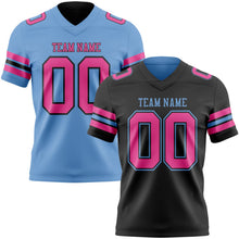 Laden Sie das Bild in den Galerie-Viewer, Uksn Individuelles Schwarz Pink-Hellblau Wendbares Zweiseitiges Authentisches Football Trikot

