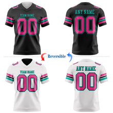 Laden Sie das Bild in den Galerie-Viewer, Uksn Individuelles Schwarz Pink-Aqua Wendbares Zweiseitiges Authentisches Football Trikot
