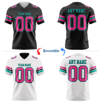 Uksn Individuelles Schwarz Pink-Aqua Wendbares Zweiseitiges Authentisches Football Trikot