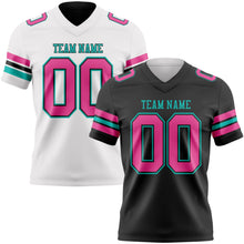 Laden Sie das Bild in den Galerie-Viewer, Uksn Individuelles Schwarz Pink-Aqua Wendbares Zweiseitiges Authentisches Football Trikot
