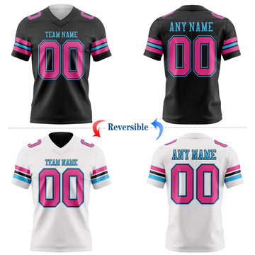 Uksn Individuelles Schwarz Pink-Himmelblau Wendbares Zweiseitiges Authentisches Football Trikot