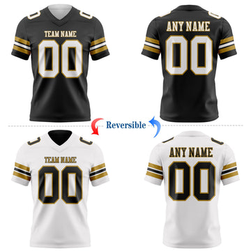 Uksn Individuelles Schwarz Weiß-Altgold Wendbares Zweiseitiges Authentisches Football Trikot