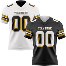 Laden Sie das Bild in den Galerie-Viewer, Uksn Individuelles Schwarz Weiß-Altgold Wendbares Zweiseitiges Authentisches Football Trikot
