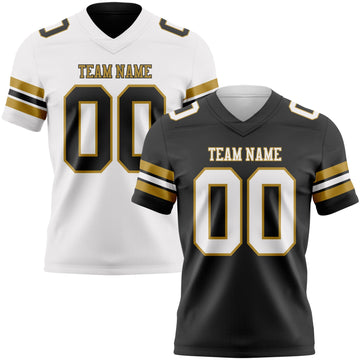 Uksn Individuelles Schwarz Weiß-Altgold Wendbares Zweiseitiges Authentisches Football Trikot