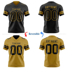 Laden Sie das Bild in den Galerie-Viewer, Uksn Individuelles Schwarz-Altgold Wendbares Zweiseitiges Authentisches Football Trikot
