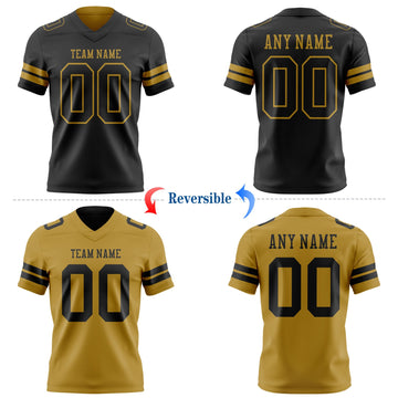 Uksn Individuelles Schwarz-Altgold Wendbares Zweiseitiges Authentisches Football Trikot