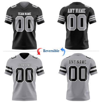 Uksn Individuelles Schwarz Grau-Weiß Wendbares Zweiseitiges Authentisches Football Trikot