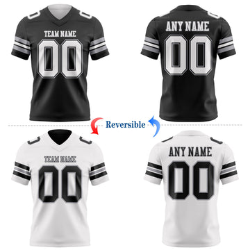 Uksn Individuelles Schwarz Weiß-Grau Wendbares Zweiseitiges Authentisches Football Trikot