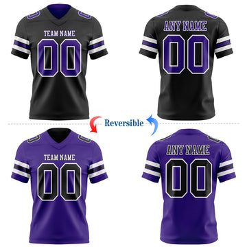 Uksn Individuelles Schwarz Violett-Weiß Wendbares Zweiseitiges Authentisches Football Trikot