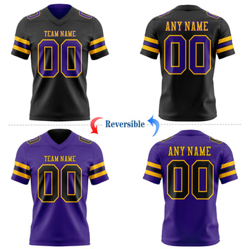 Uksn Individuelles Schwarz Violett-Gold Wendbares Zweiseitiges Authentisches Football Trikot