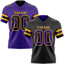 Laden Sie das Bild in den Galerie-Viewer, Uksn Individuelles Schwarz Violett-Gold Wendbares Zweiseitiges Authentisches Football Trikot
