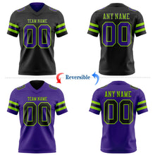 Laden Sie das Bild in den Galerie-Viewer, Uksn Individuelles Schwarz Violett-Neongrün Wendbares Zweiseitiges Authentisches Football Trikot
