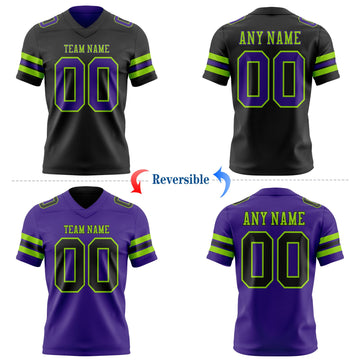 Uksn Individuelles Schwarz Violett-Neongrün Wendbares Zweiseitiges Authentisches Football Trikot