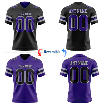 Uksn Individuelles Schwarz Violett-Grau Wendbares Zweiseitiges Authentisches Football Trikot