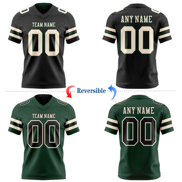 Uksn Individuelles Schwarz Creme-Grün Wendbares Zweiseitiges Authentisches Football Trikot