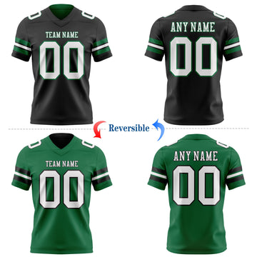 Uksn Individuelles Schwarz Weiß-Kelly-Grün Wendbares Zweiseitiges Authentisches Football Trikot