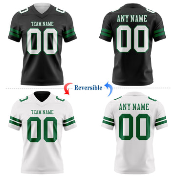 Uksn Individuelles Schwarz Weiß-Kelly-Grün Wendbares Zweiseitiges Authentisches Football Trikot