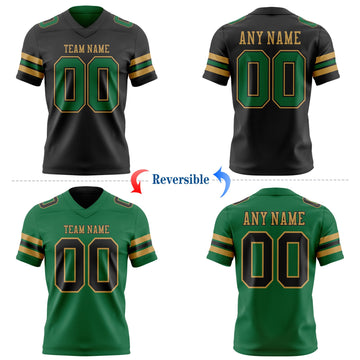 Uksn Individuelles Schwarz Kelly-Grün-Altgold Wendbares Zweiseitiges Authentisches Football Trikot