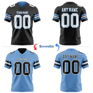 Uksn Individuelles Schwarz Weiß-Hellblau Wendbares Zweiseitiges Authentisches Football Trikot