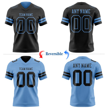 Uksn Individuelles Schwarz-Hellblau Wendbares Zweiseitiges Authentisches Football Trikot