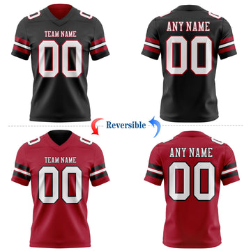 Uksn Individuelles Schwarz Weiß-Kardinalrot Wendbares Zweiseitiges Authentisches Football Trikot