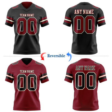 Uksn Individuelles Schwarz Karmesinrot-Creme Wendbares Zweiseitiges Authentisches Football Trikot