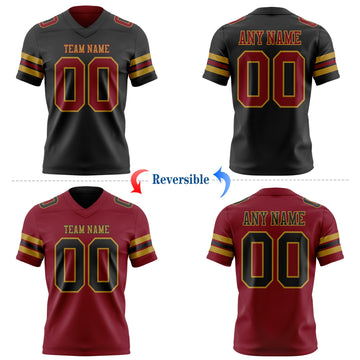 Uksn Individuelles Schwarz Karmesinrot-Altgold Wendbares Zweiseitiges Authentisches Football Trikot