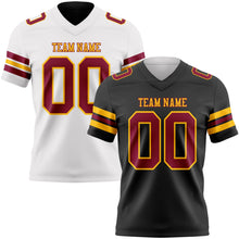 Laden Sie das Bild in den Galerie-Viewer, Uksn Individuelles Schwarz Kastanienbraun-Gold Wendbares Zweiseitiges Authentisches Football Trikot
