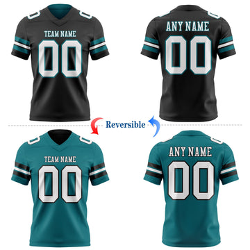 Uksn Individuelles Schwarz Weiß-Petrol Wendbares Zweiseitiges Authentisches Football Trikot