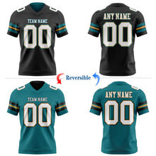 Laden Sie das Bild in den Galerie-Viewer, Uksn Individuelles Schwarz Weiß Altgold-Petrol Wendbares Zweiseitiges Authentisches Football Trikot
