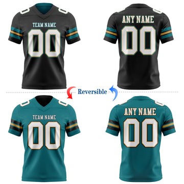 Uksn Individuelles Schwarz Weiß Altgold-Petrol Wendbares Zweiseitiges Authentisches Football Trikot
