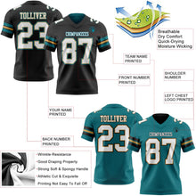 Laden Sie das Bild in den Galerie-Viewer, Uksn Individuelles Schwarz Weiß Altgold-Petrol Wendbares Zweiseitiges Authentisches Football Trikot
