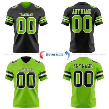 Uksn Individuelles Schwarz Neongrün-Weiß Wendbares Zweiseitiges Authentisches Football Trikot