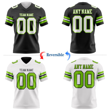 Uksn Individuelles Schwarz Weiß-Neongrün Wendbares Zweiseitiges Authentisches Football Trikot