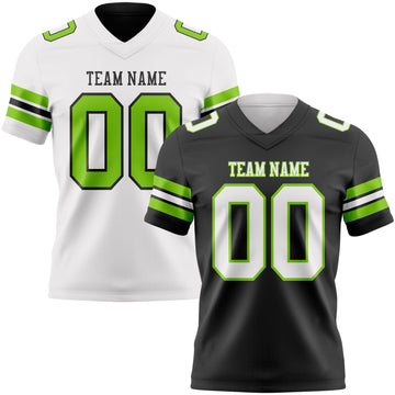 Uksn Individuelles Schwarz Weiß-Neongrün Wendbares Zweiseitiges Authentisches Football Trikot