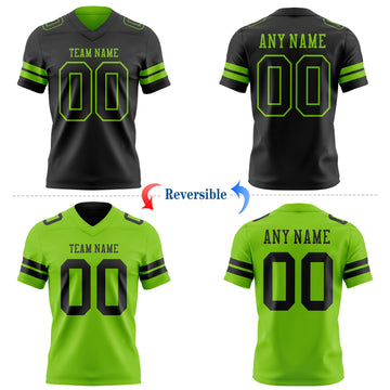 Uksn Individuelles Schwarz-Neongrün Wendbares Zweiseitiges Authentisches Football Trikot