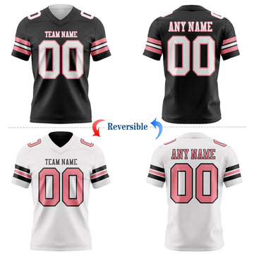 Uksn Individuelles Schwarz Weiß-Mittelrosa Wendbares Zweiseitiges Authentisches Football Trikot