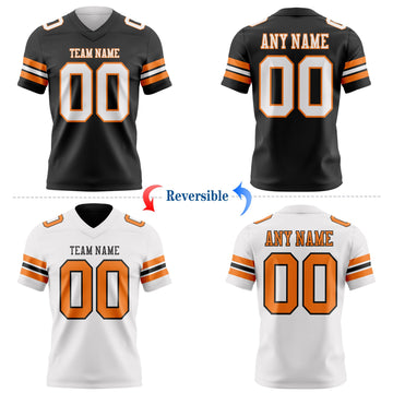Uksn Individuelles Schwarz Weiß-Bay Orange Wendbares Zweiseitiges Authentisches Football Trikot