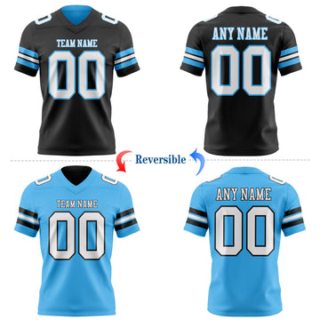 Uksn Individuelles Schwarz Weiß-Himmelblau Wendbares Zweiseitiges Authentisches Football Trikot