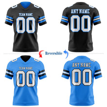 Laden Sie das Bild in den Galerie-Viewer, Uksn Individuelles Schwarz Weiß-Puderblau Wendbares Zweiseitiges Authentisches Football Trikot
