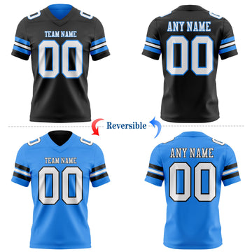 Uksn Individuelles Schwarz Weiß-Puderblau Wendbares Zweiseitiges Authentisches Football Trikot