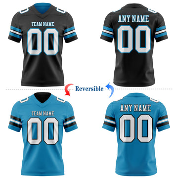 Uksn Individuelles Schwarz Weiß-Pantherblau Wendbares Zweiseitiges Authentisches Football Trikot